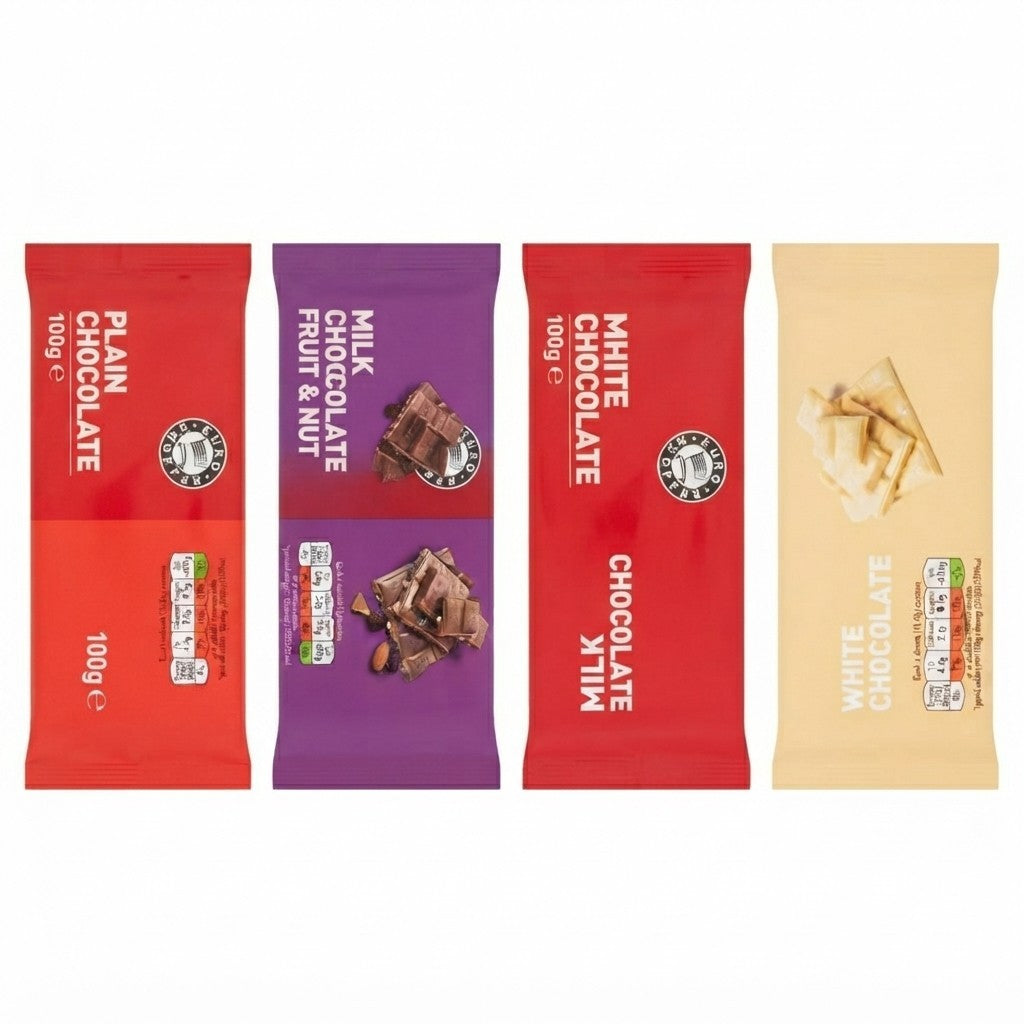 28x 100g Euro Shopper Chocolate Bars Variety  Assorted Flavours