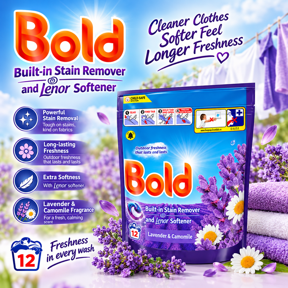 12s x 5 Bold Lavender & Camomile PODS - 3 in 1 Laundry Detergent Capsules