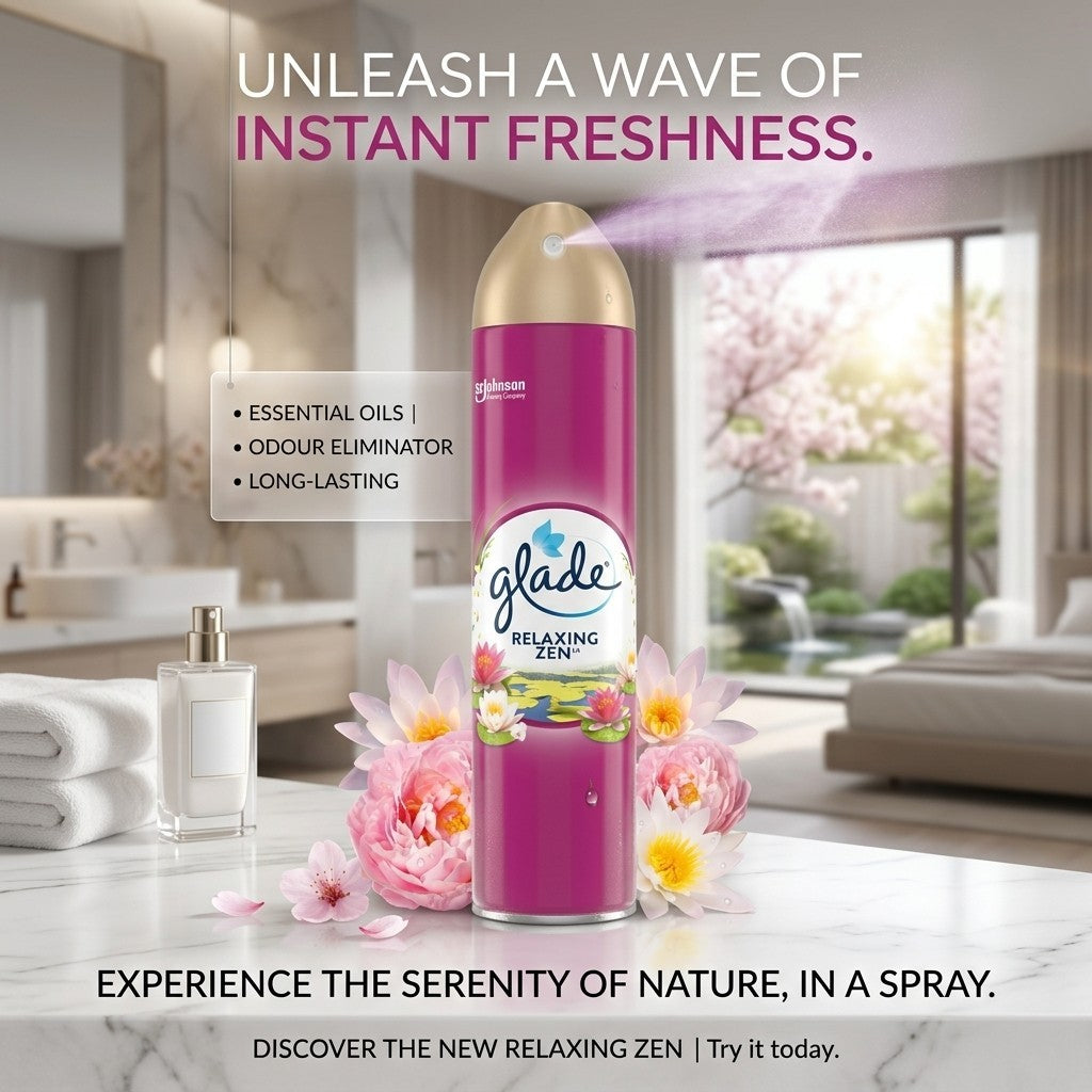 12 x Glade Aerosol Air Freshener Relaxing Zen Scent 300ml Room Eliminator