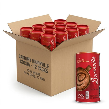 12 x 250g Cadbury Bournville Dark Chocolate Cocoa Powder Can - Baking & Drink