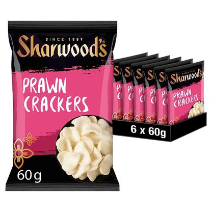 6 Pack x 60g Sharwood's East Asian Prawn Crackers Ready to Eat Snacks