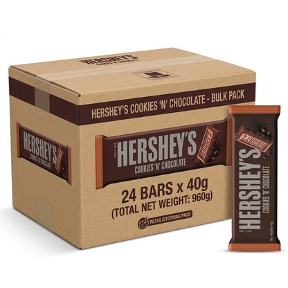 24 x 40g Hershey’s Cookies ‘N’ Chocolate Bars Bulk Pack Box Milk Chocolate Snack