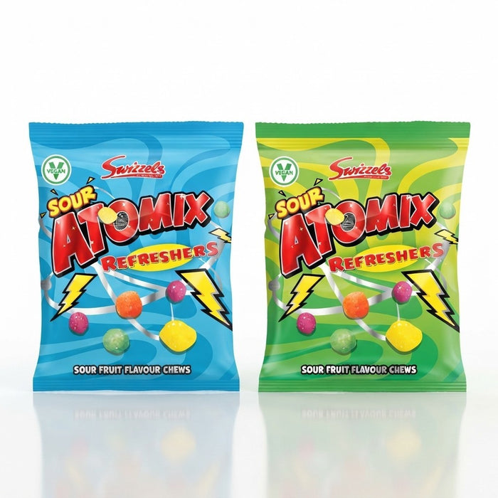 12x 100g Swizzels Atomix Refreshers Sour Fruit & Rainbow Drops Fruit Chews