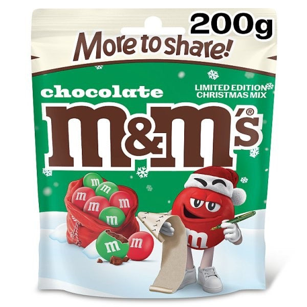 12 x 200g Servings M&M's Milk Chocolate Christmas Mix Bag Holiday Candy Limite