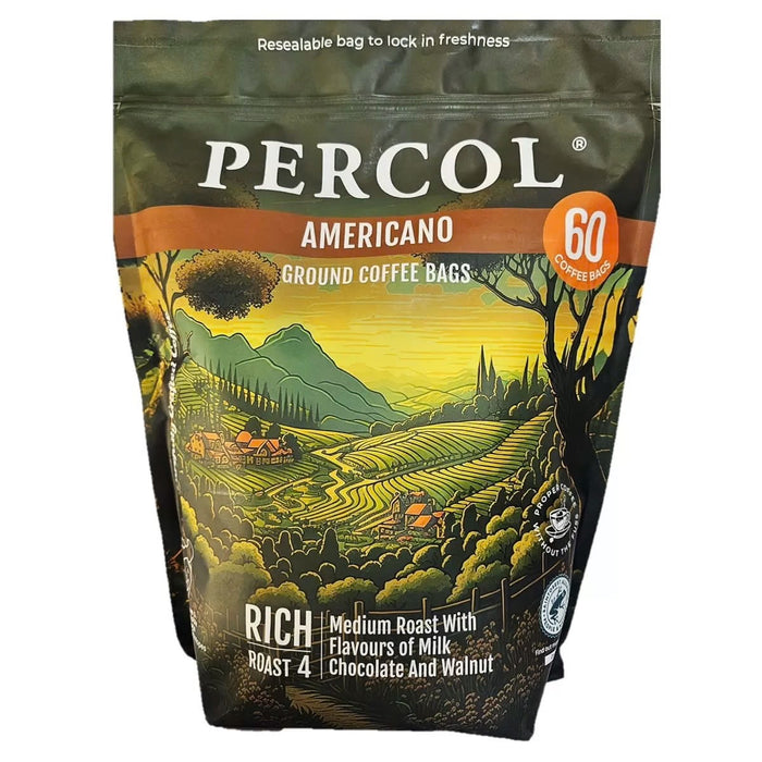 60 x 8g Percol Americano Medium Roast Coffee Bags 100% Arabica Compostable Pack