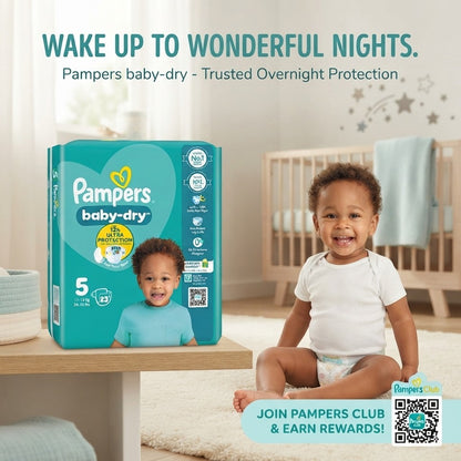 4x 23s Pampers Baby-Dry Nappies Size 5 12h Ultra Protection
