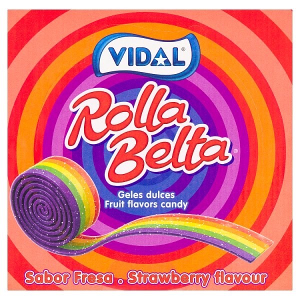 Box of 24 Vidal Rolla Belta Strawberry Flavoured Sweet Belts Retro Candy Sweets