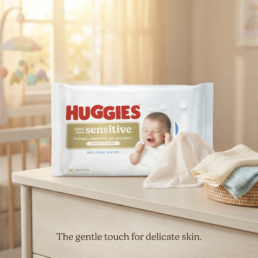 8x 48s Huggies Sensitive Extra Care Baby Wipes 99% Pure Water