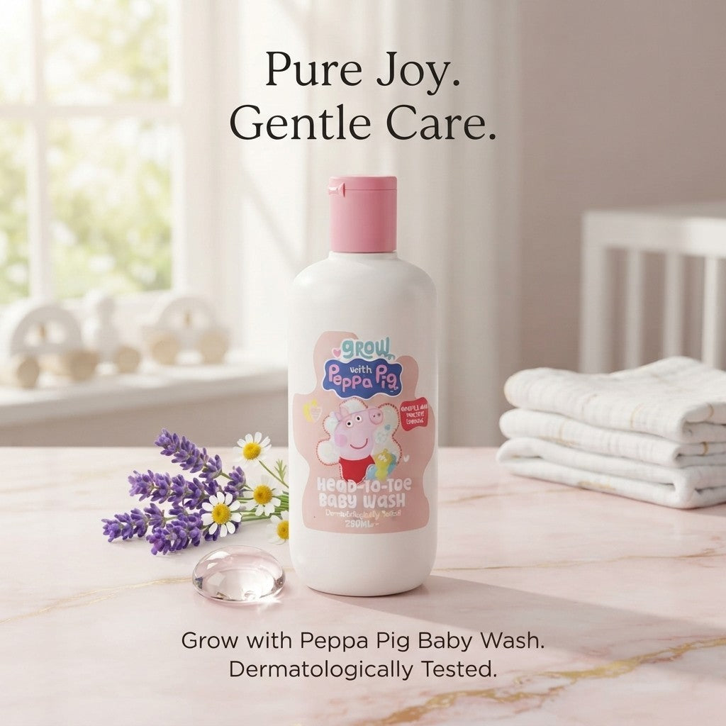 6x 350ml Grow with Peppa Pig Head-to-Toe Baby Wash Tear-Free