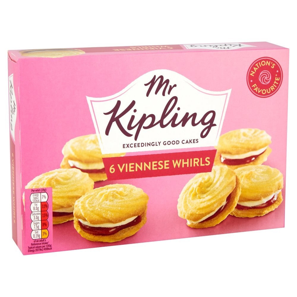 10 Pack x 200g Mr Kipling Viennese Whirls Cakes 6 Pk - Smooth Vanilla Crème