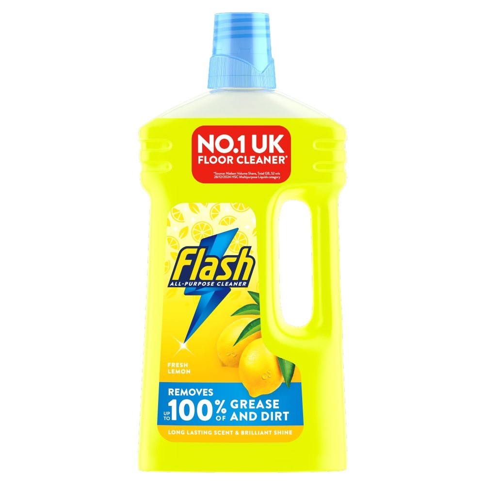 1Ltr × 6 Flash Multipurpose Floor Liquid Cleaner Crisp Lemon All Purpose Wash