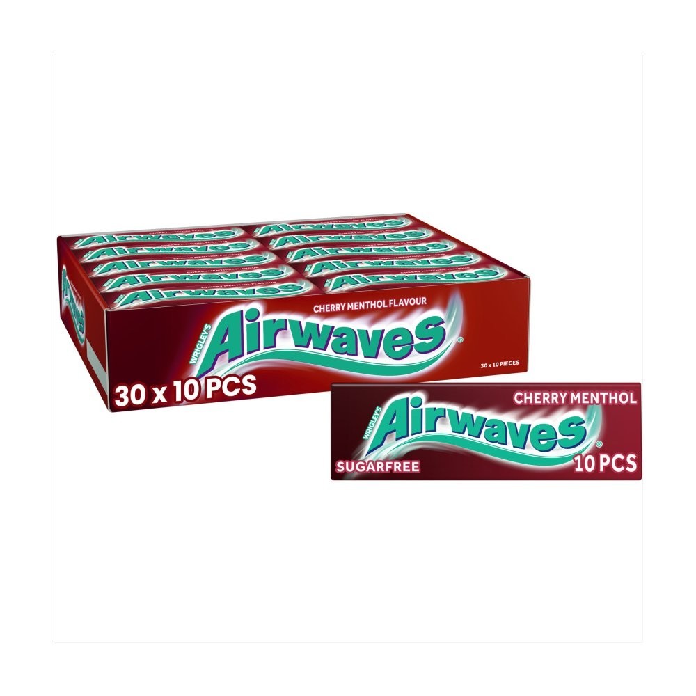Airwaves Cherry Menthol Sugar Free Chewing Gum Packs 10 Pcs Pocket Size - Bulk