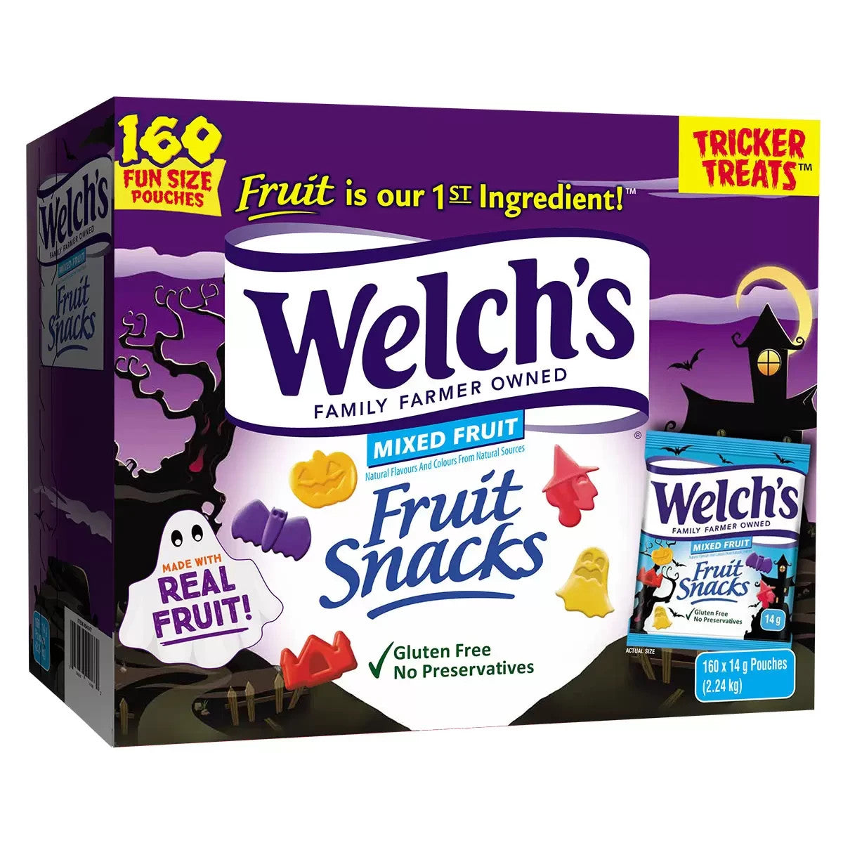 160 Pouches Welch's Halloween Fruit Snacks Bulk Box 2.24kg