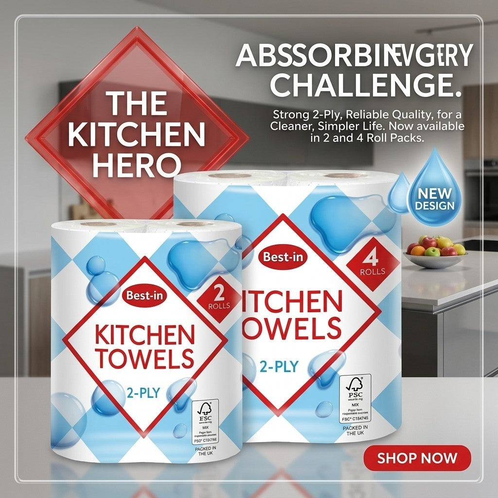 2/4 pack White Kitchen Roll Paper Towels Bulk Pack 2 Ply Absorbent