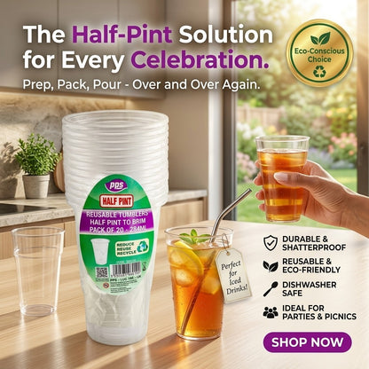 Reusable Plastic Tumblers Half Pint 284ml Clear Cups PPS BBQ Party