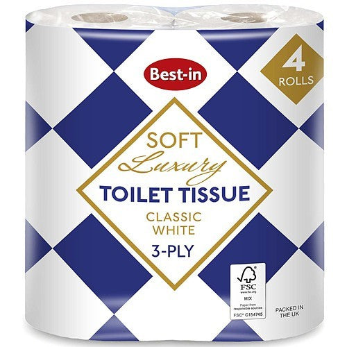 3 Ply 40 / 45 Pack Bestin Luxury Toilet Tissue White Bulk Quilted Loo Roll Paper