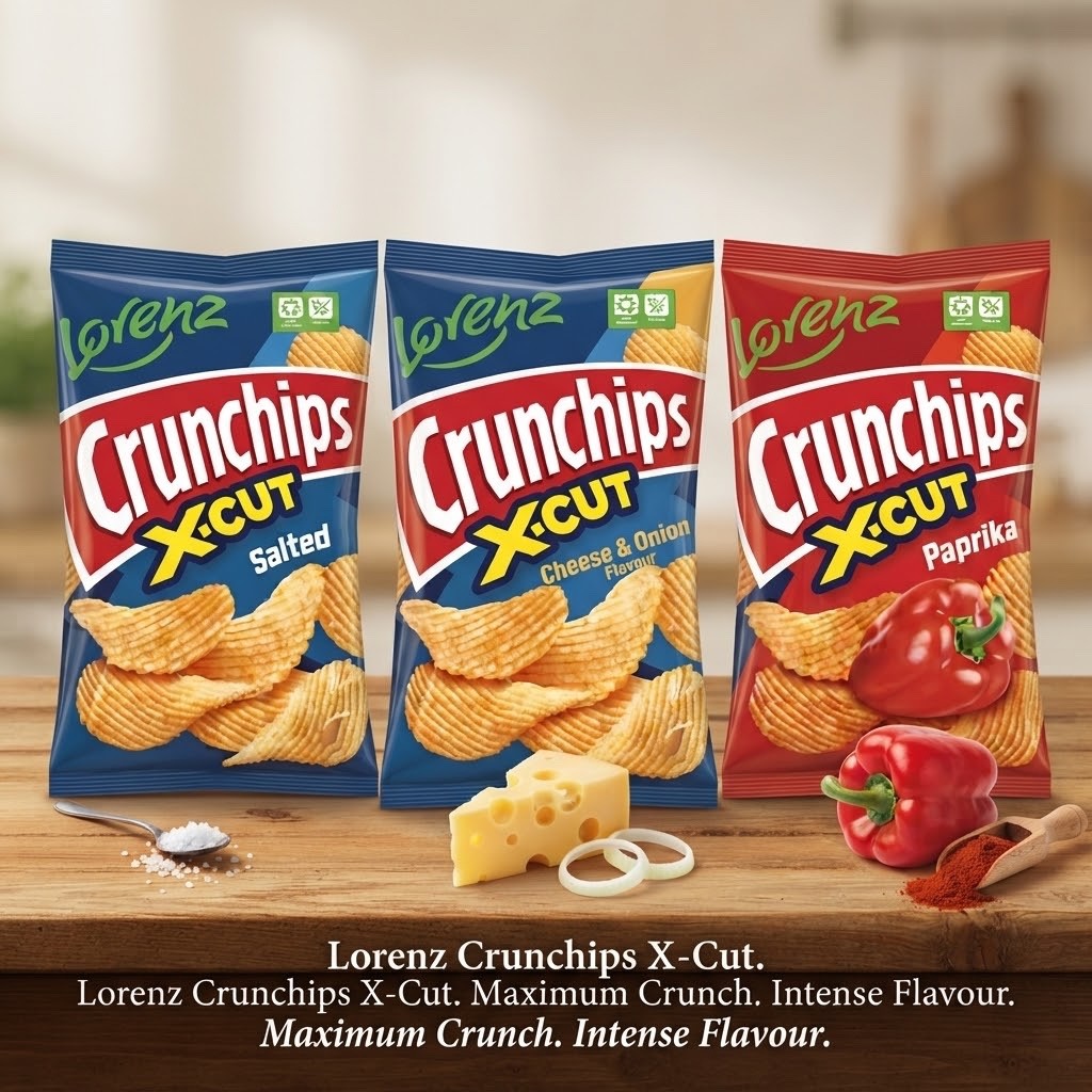 75g x 12 Lorenz X-Cut Crunchips Variety Pack - Salted, Paprika, Cheese & Onion