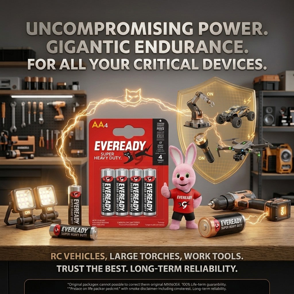 Eveready Super Heavy Duty AA Batteries 4 Pack 1.5V Carbon Zinc Double