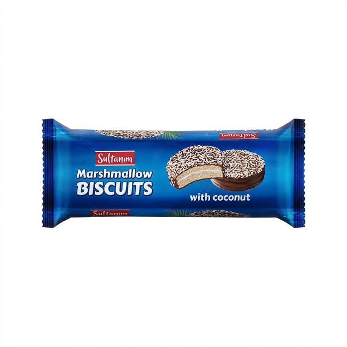 220g x 12 Pack Sultanım Marshmallow Biscuits with Coconut - Chocolate Coated