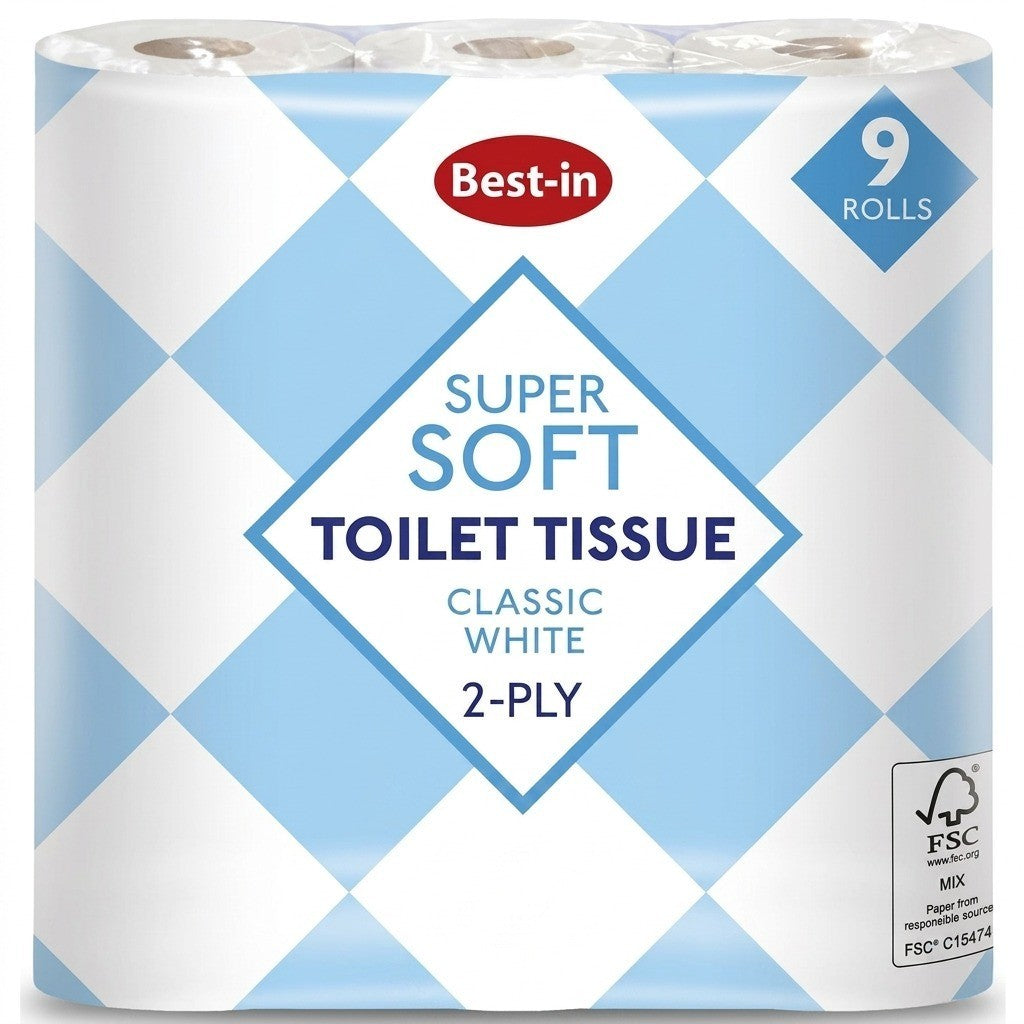 9 Roll × 5 Bestin Soft White Toilet Tissue 2 Ply Bulk Toilet Rolls