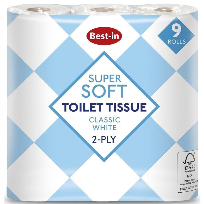 9 Roll × 5 Bestin Soft White Toilet Tissue 2 Ply Bulk Toilet Rolls