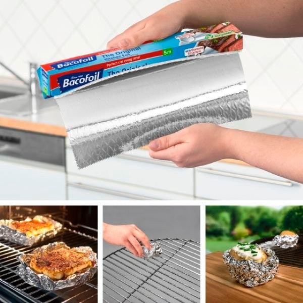 Bacofoil Original Kitchen Foil Easy Cut 300mm x 5m Aluminium Roll 6 or 36 Pack