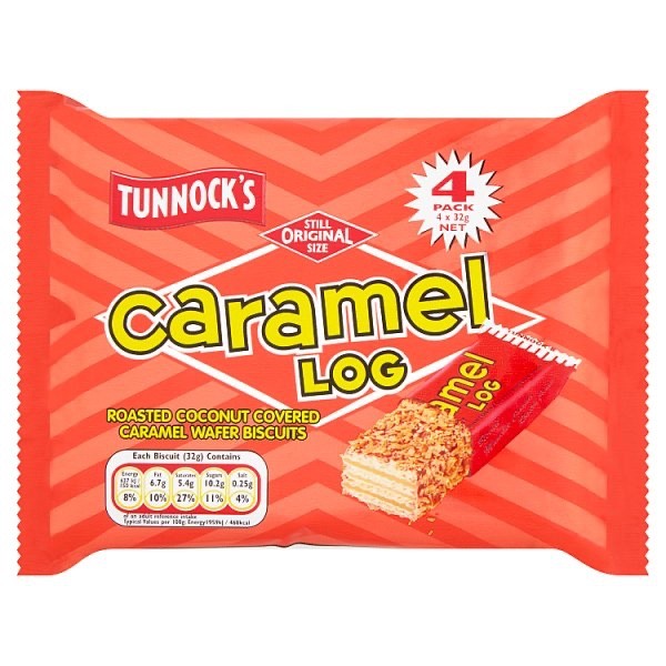 18 x 4pk x 32g Pack Tunnock's Caramel Log Roasted Coconut Wafer Snack Biscuits