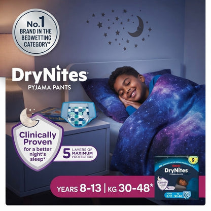 3x 9s Huggies DryNites Bedwetting Pyjama Pants Boy Age 8-13 (30-48kg)