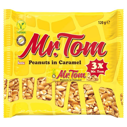Mr.Tom Peanuts in Caramel Snack Bars 120g x 12 Pack Vegan Friendly Peanut Crunch