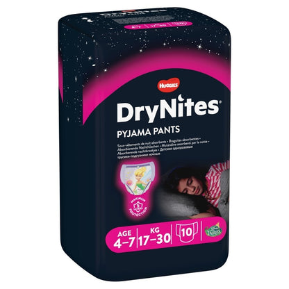 3x 10s Huggies DryNites Bedwetting Pyjama Pants Girl Age 4-7 (17-30kg)