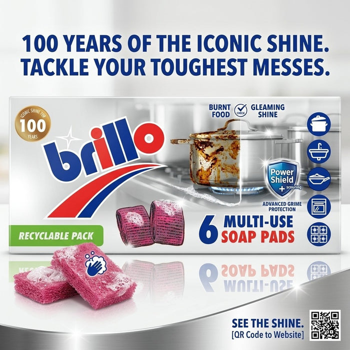 12x Brillo Multi-Use Soap Pads 6 Pack (Case of 12 - 72 Soap Pads Total)