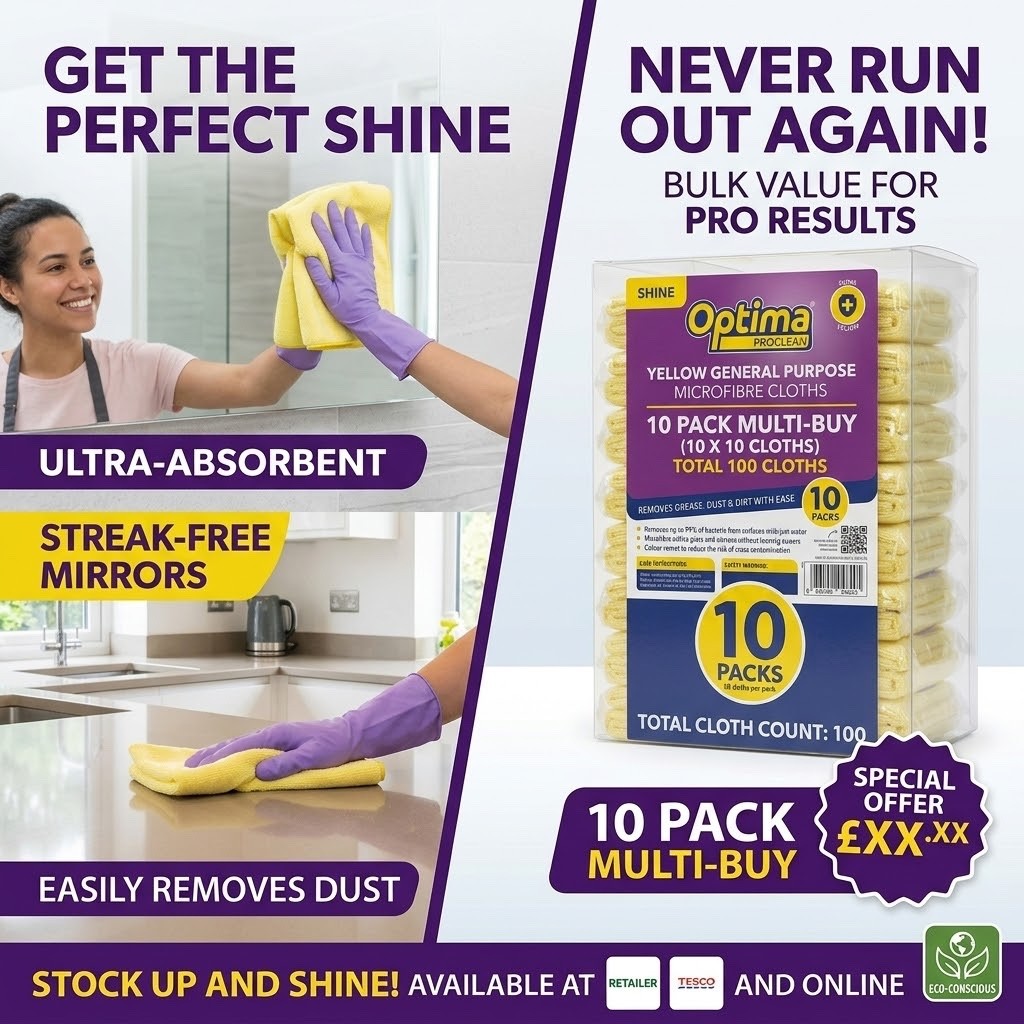 Yellow Microfibre Cleaning Cloths Multi Purpose Lint Free Absorbent Towels