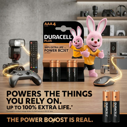 4 Pack Duracell Plus AAA Batteries 1.5V Power Boost Alkaline Bulk