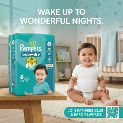 4x 19s Pampers Baby-Dry Size 6 Nappies 12h Overnight Protection