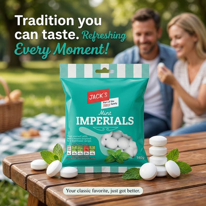 12x 140g Jack's Mint Imperials Refreshing Crispy Peppermint Sweets Bag