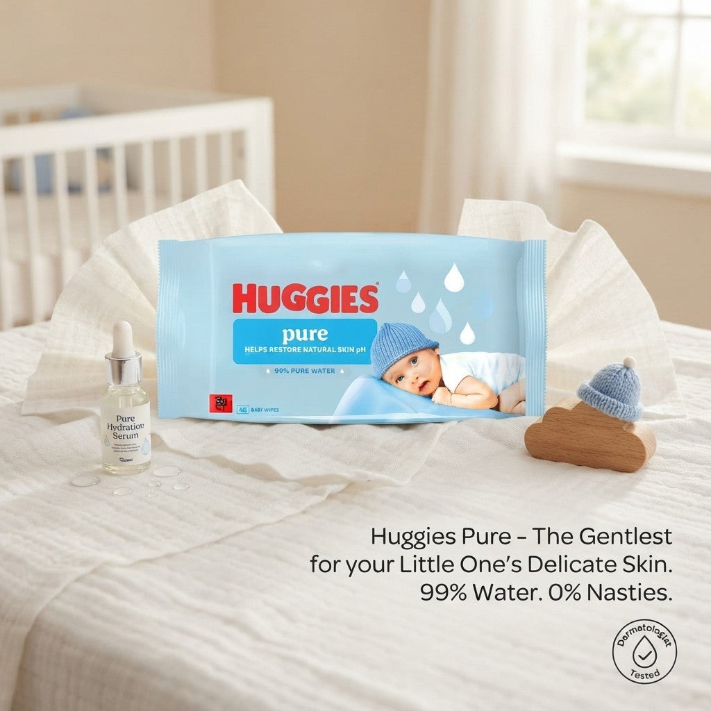 10x Huggies Pure Baby Wipes 99% Pure Water Sensitive Skin