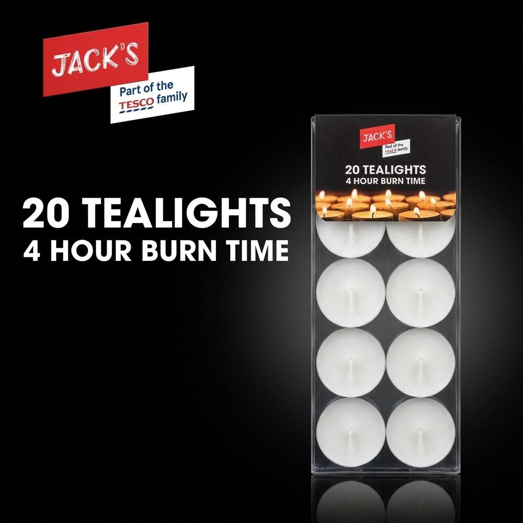 6x or 36x Jack's 20 Pack White Tealight Candles 4-Hour Long Burn Unscented
