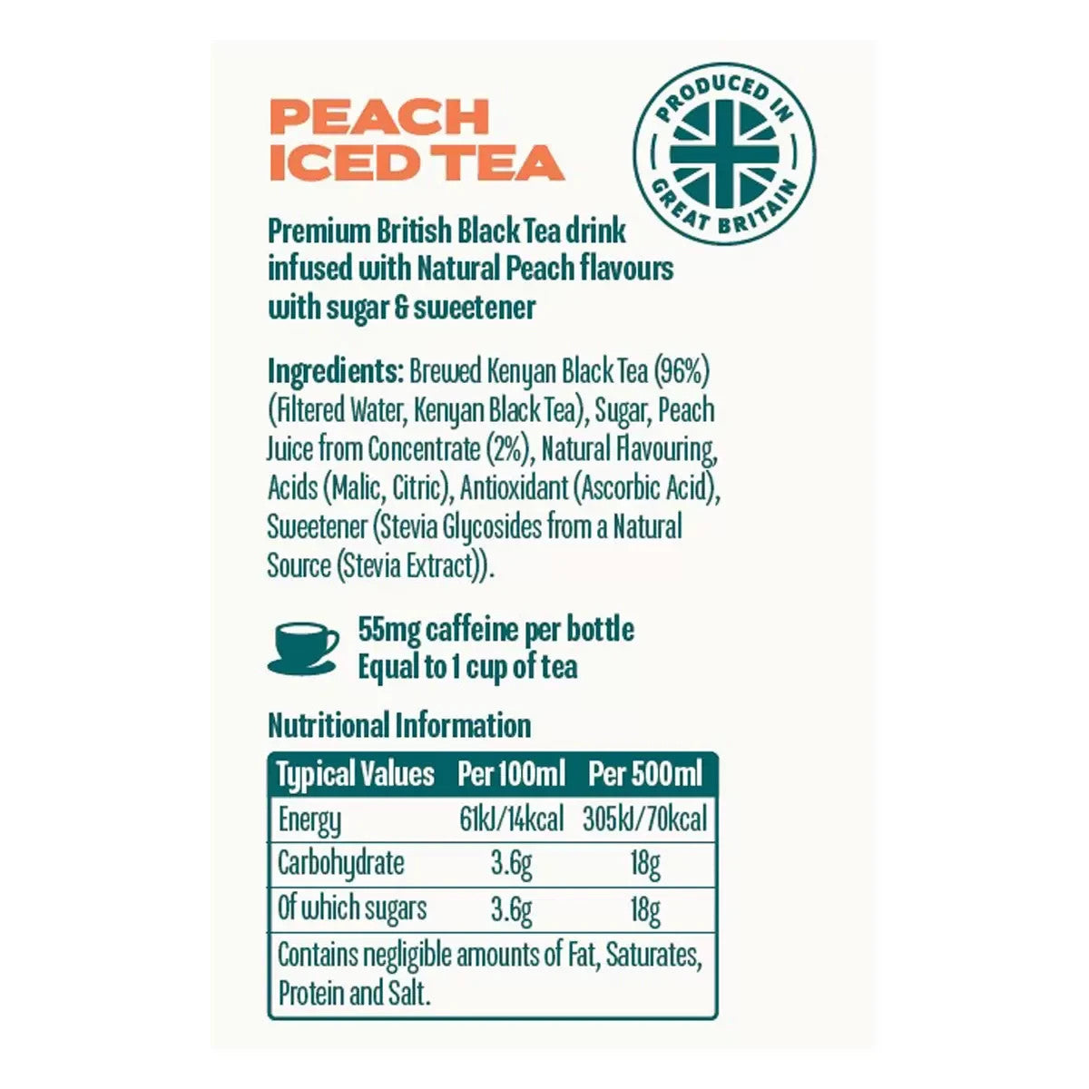 12x 500ml Harry Brompton's Peach Iced Tea Bulk Pack Refreshing Soft Drink
