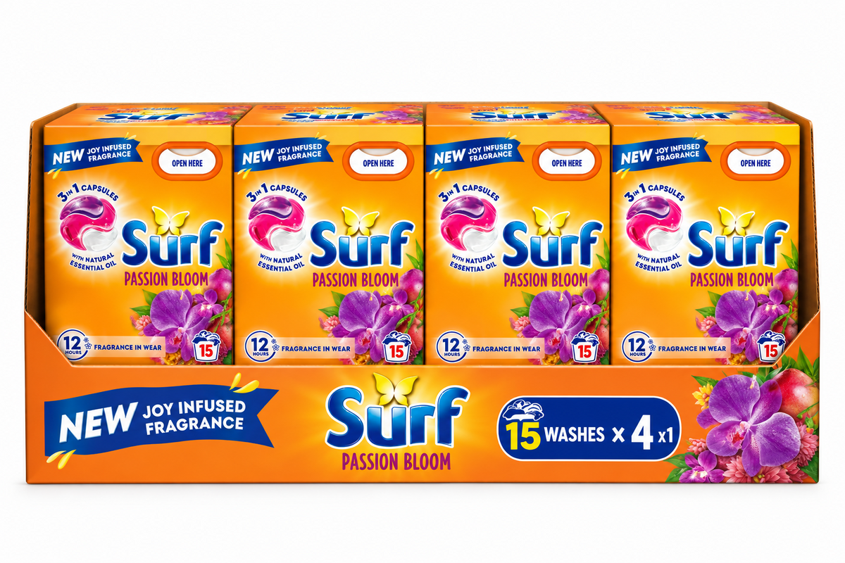15 Wash × 4 Surf 3 in 1 Laundry Washing Detergent Capsules Passion Bloom