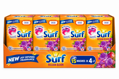15 Wash × 4 Surf 3 in 1 Laundry Washing Detergent Capsules Passion Bloom
