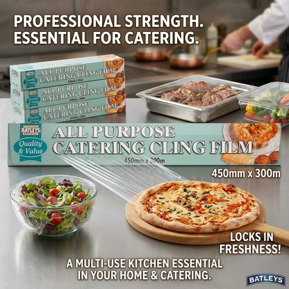 6 Box Rolls Batleys Catering All Purpose Cling Film 300mm x 300m Bulk Wholesale
