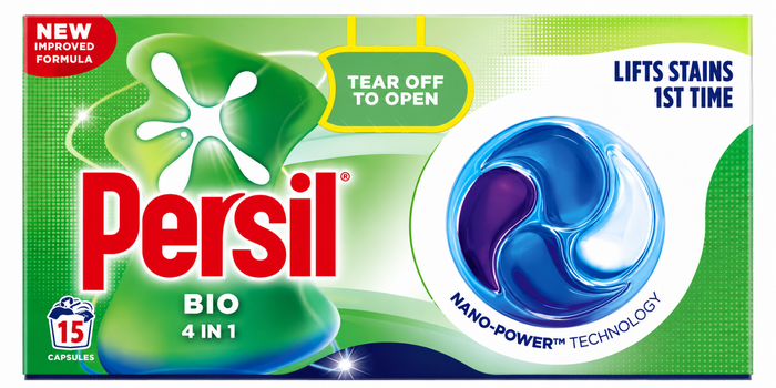 15 Pack x 4Persil Bio 4 in 1 Laundry Washing Capsules - Nano-Power Stain