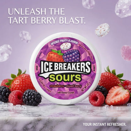 8x 42g Ice Breakers Sours Strawberry & Mixed Berry