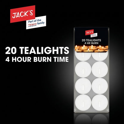 6x or 36x Jack's 20 Pack White Tealight Candles 4-Hour Long Burn Unscented