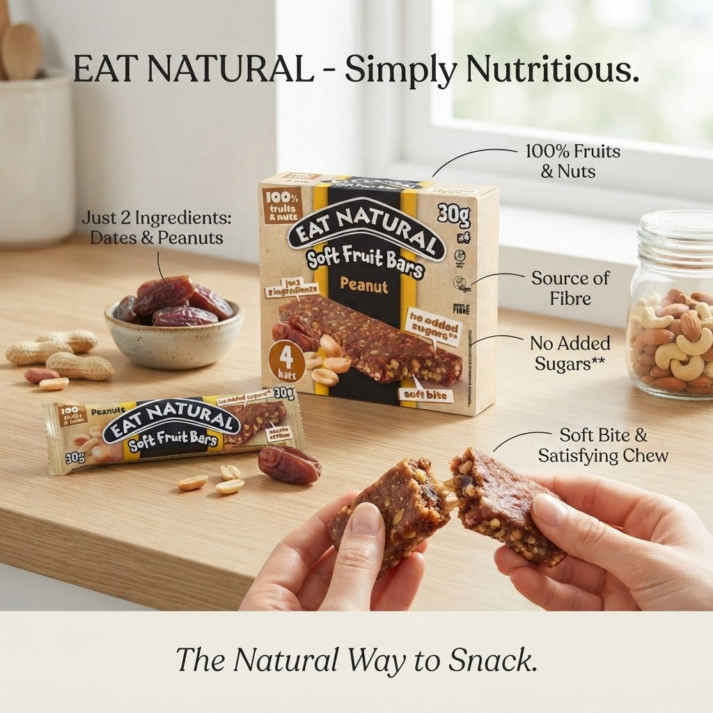 11x 4 x 30g Eat Natural Soft Fruit Bars Peanut Healthy Snack Bars UK