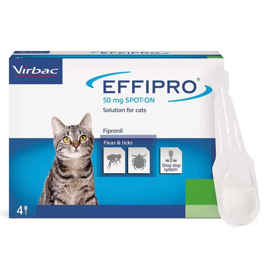 3 x 4 Pipettes x 50mg Effipro Spot-On Flea and Tick Treatment for Cat