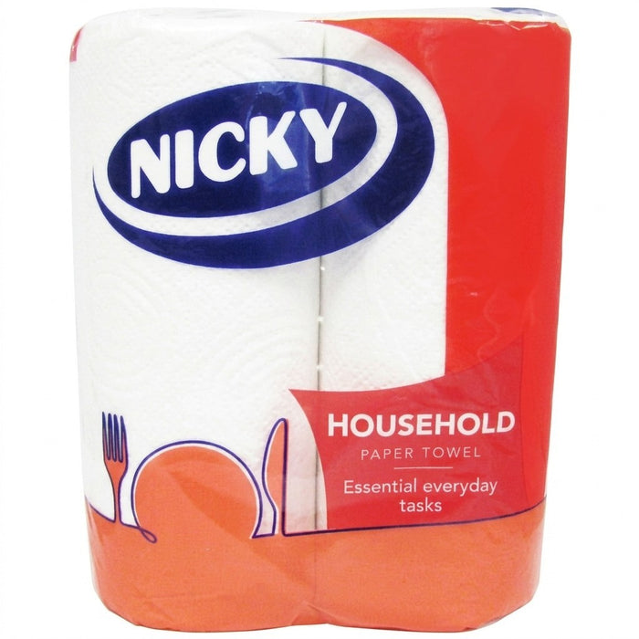 2Roll × 10 Nicky Household Kitchen Roll Paper Towels 2 Ply White Absorbent Bulk