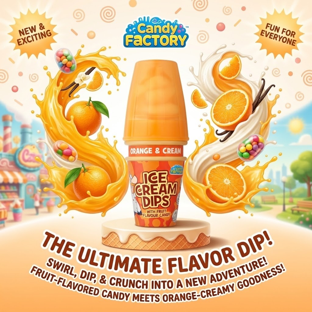 24 x Candy Factory Ice Cream Dips Hard Candy Lollipop Fruit Flavour Dip Sweets