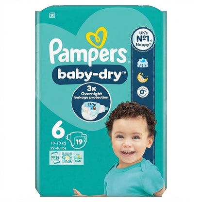 4x 19s Pampers Baby-Dry Size 6 Nappies Overnight Leakage Protection