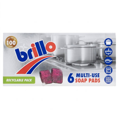 12x Brillo Multi-Use Soap Pads 6 Pack (Case of 12 - 72 Soap Pads Total)